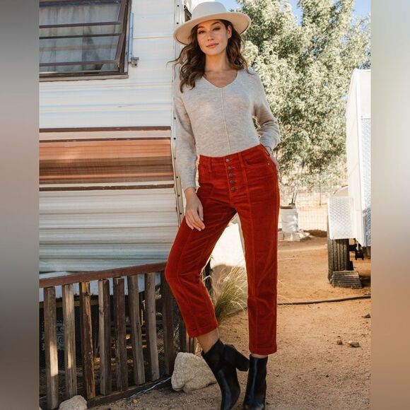 NWT Judy Blue Womens High Waist Ankle Straight Corduroy Jeans Rust Size 16W - Picture 2 of 15